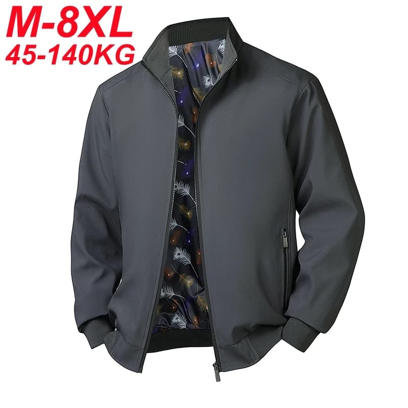 Plus Size 6xl 7xl 8xl Giacca da uomo Casual Autunno Primavera Colletto alla coreana Giacca a vento Cappotto sportivo Uomo Abbigliamento di grandi
