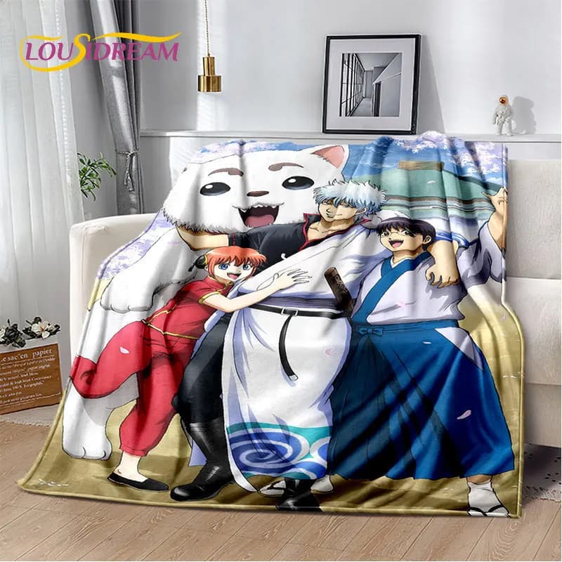 Anime Gintoki Kagura Gintama Morbida coperta di peluche, Coperta di flanella Coperta da tiro per soggiorno Camera da letto Divano letto Copertura da