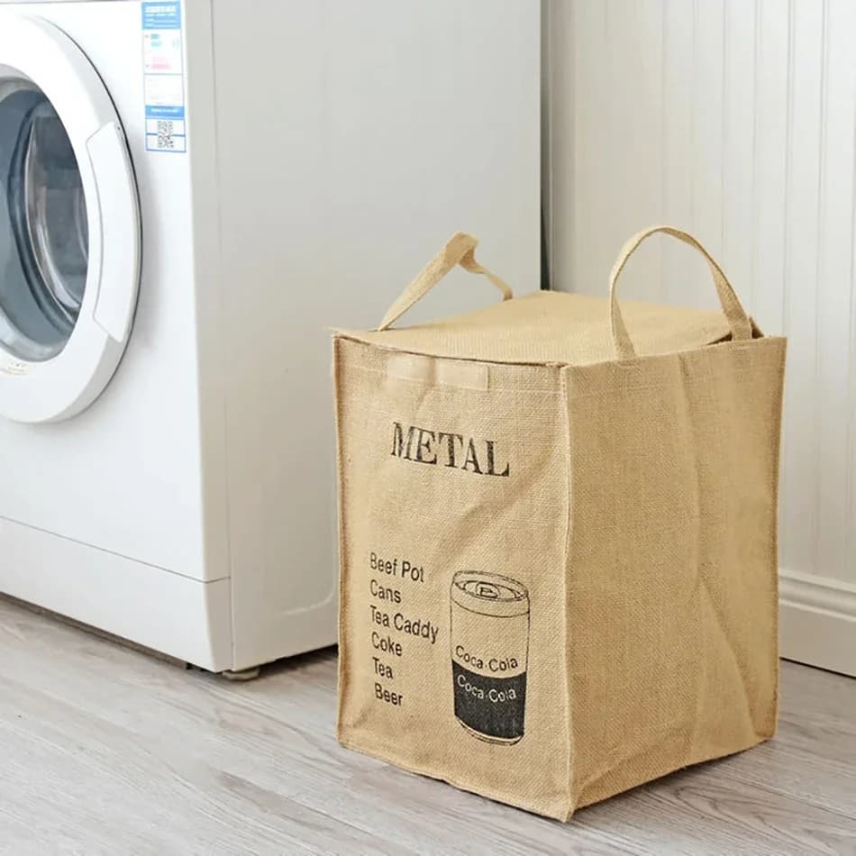 Cesto portaoggetti con coperchio, borsa portatile in juta, cesto pieghevole per cancelleria, articoli vari, giocattoli, organizer, cesto per il bucato