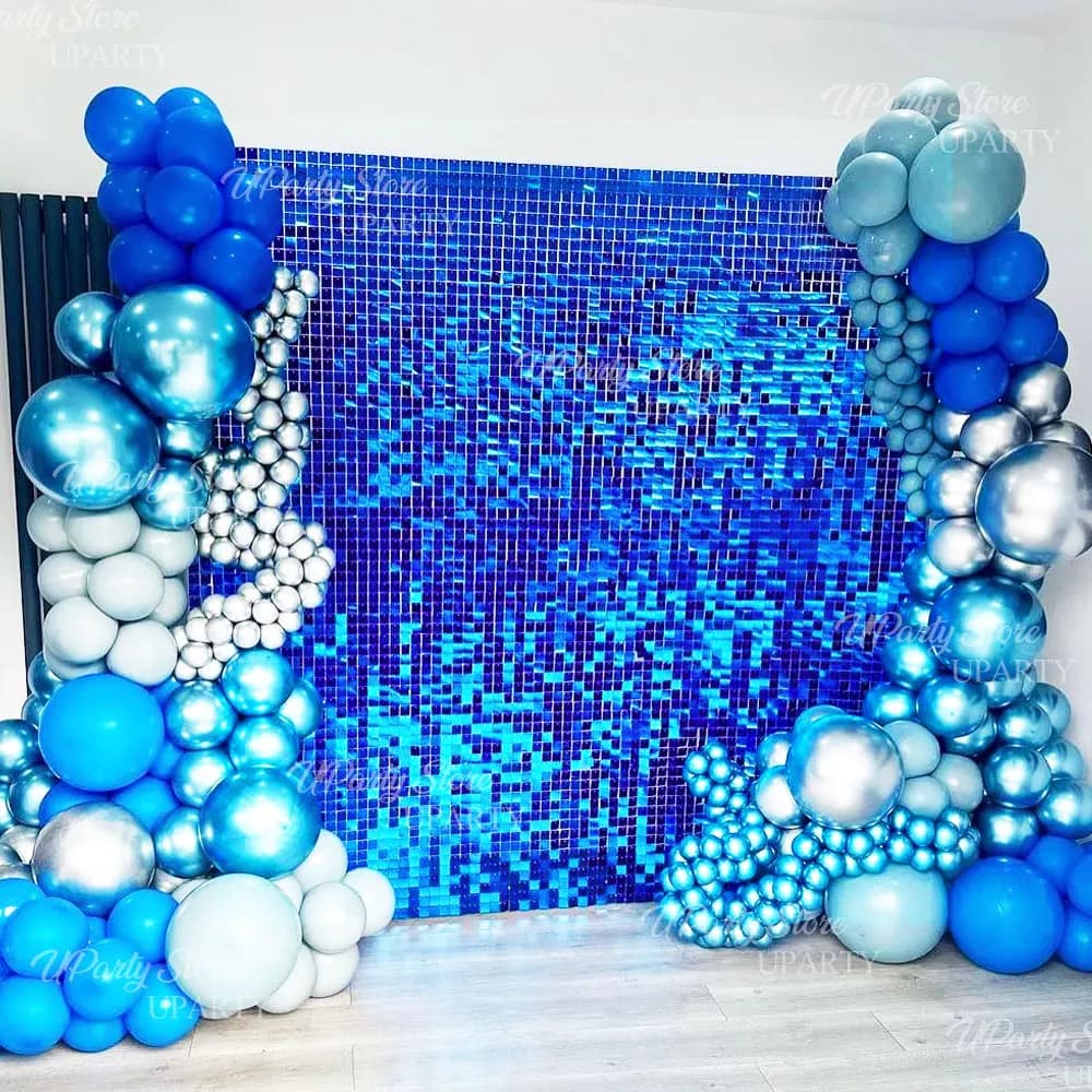 Pannelli Luminosi Blu Reale 24-12pz, Pannelli con Paillettes Blu Rotondi e Quadrati per Decorazioni Festa del Papà, Compleanno, Matrimonio