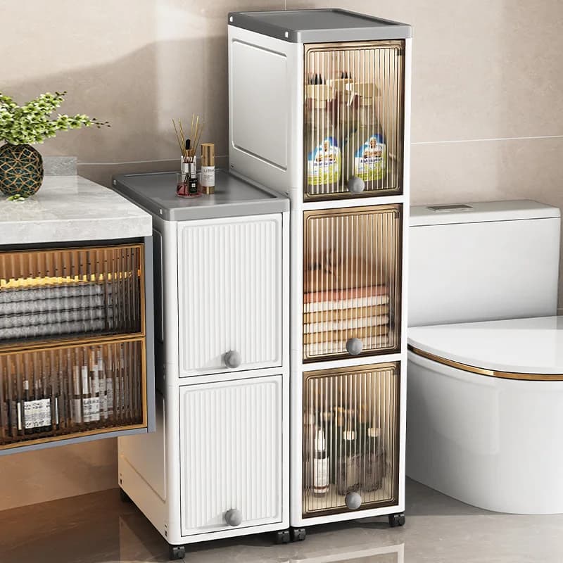 Armadietto portaoggetti ribaltabile con spazio stretto con ruote Cassetto in plastica per cucina, bagno, camera da letto, salvaspazio, portaoggetti