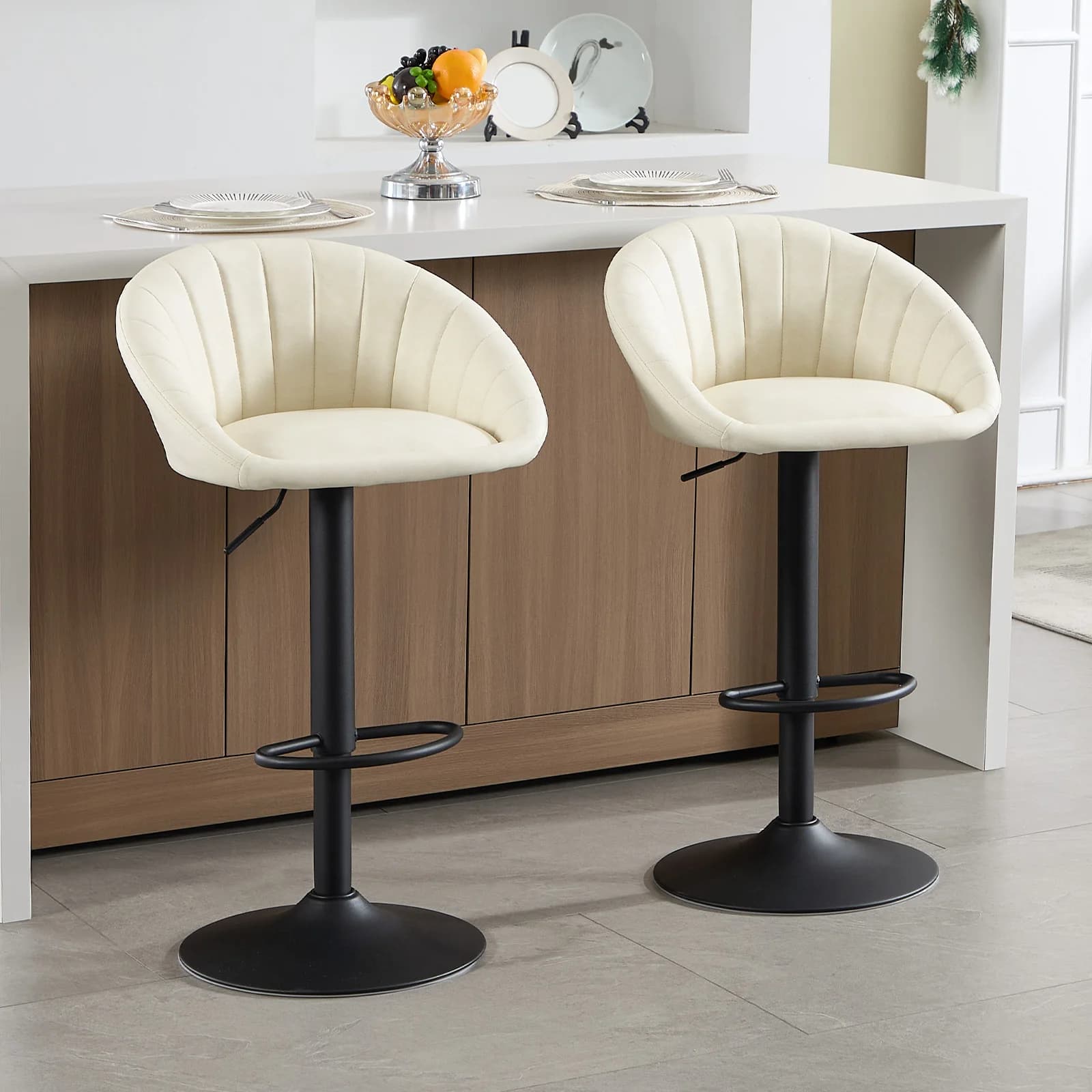 WOLTU Set di 2 sgabelli da bar regolabili in altezza, in velluto/pelle sintetica, sgabelli da cucina, sedia da bar ergonomica girevole a 360° con