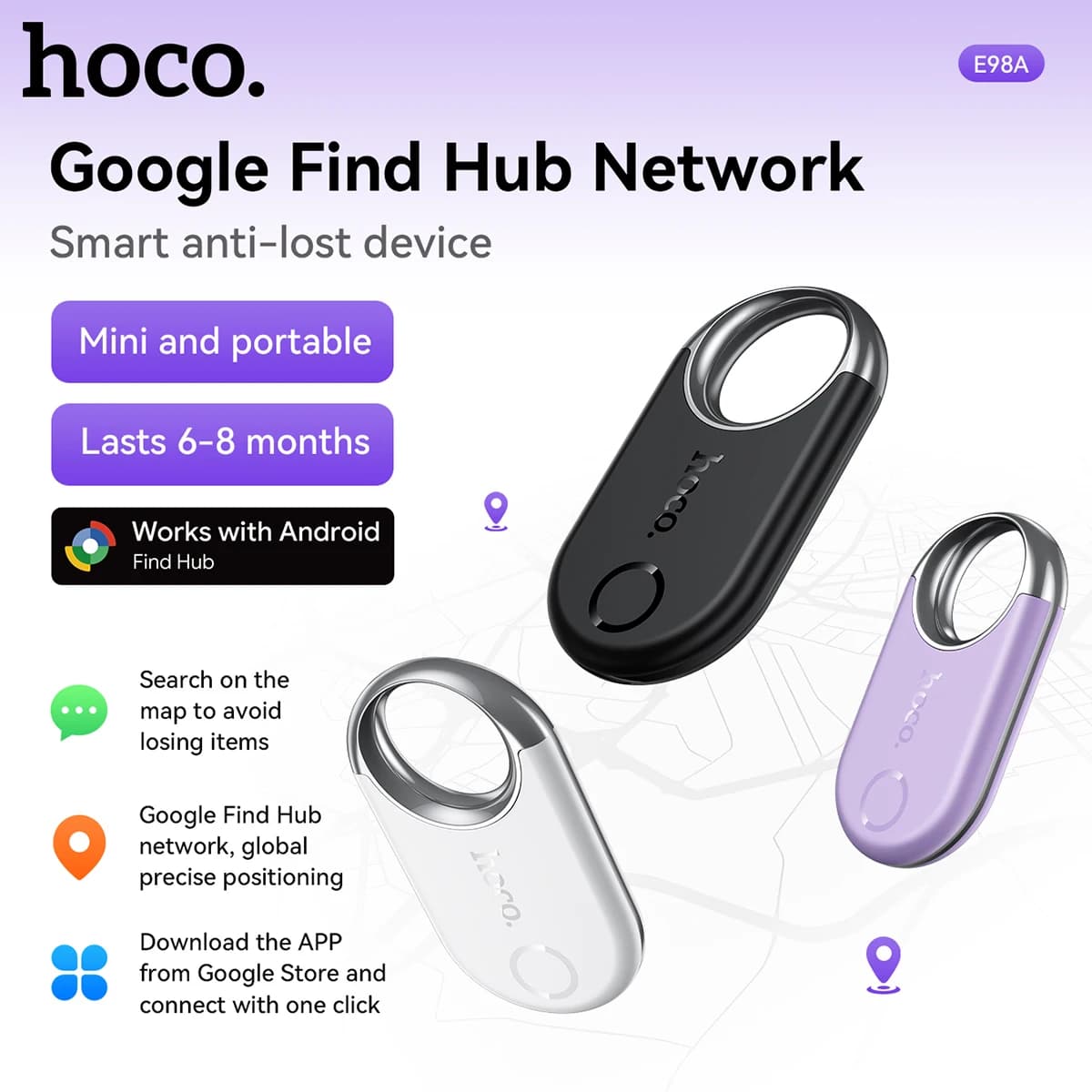 HOCO E98A Per Il Sistema Android Smart Airtag Bluetooth GPS Tracker Funziona con Google Air Tag Tracker Mini Localizzatore Pet Key Finder