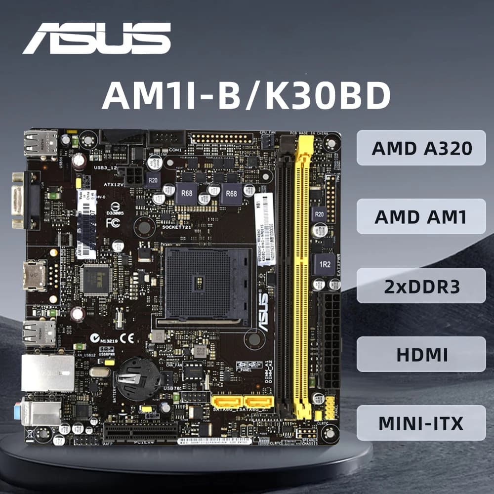 Scheda Madre ASUS AM1I-B/K30BD DP Mini ITX con CPU 5350, DDR3, AMD A320, PCI-E 3.0, SATA2, USB2.0, 17*17CM per Ufficio