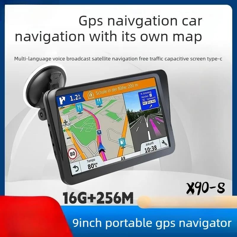 X90-S Navigatore GPS Portatile Universale da 9 Pollici per Auto e Camion, Schermo Grande 16GB+256MB, Navigazione GPS Multifunzionale con Touch Screen