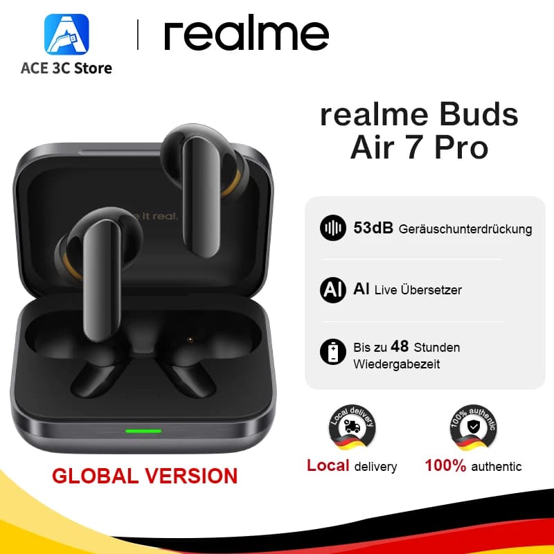 Auricolari realme Buds Air 7 Pro Versione Globale con Cancellazione del Rumore in Tempo Reale da 53dB, Driver Dual-DAC da 11+6mm e Traduttore AI in