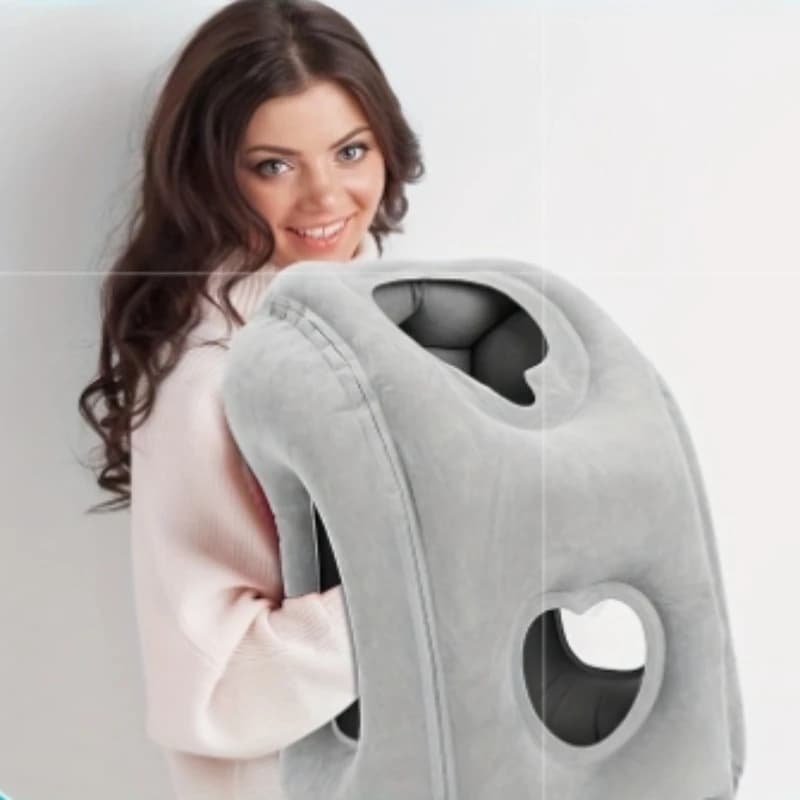 Cuscino da viaggio gonfiabile da 1 pezzo con design con valvola brevettata, supporto per collo e testa regolabile, leggero, regalo di Natale per il