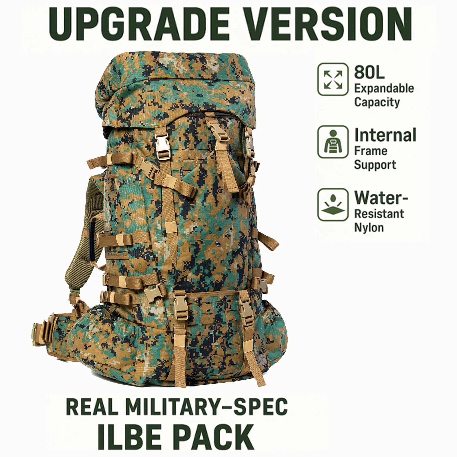 Pacchetto principale ILBE aggiornato con MOLLE taglio laser – MARPAT Woodland |   Zaino militare tattico