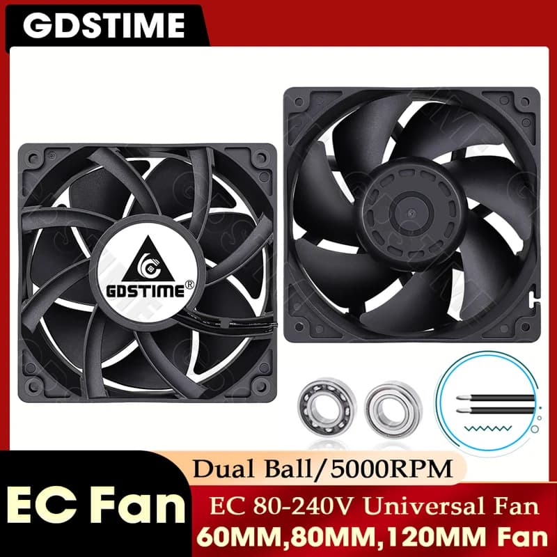 Gdstime Ventilatore 230V 220V 240V Ventilatore EC Ventola 60mm 80mm 120mm Ventola per armadio Ventola con alloggiamento di scarico assiale a doppia