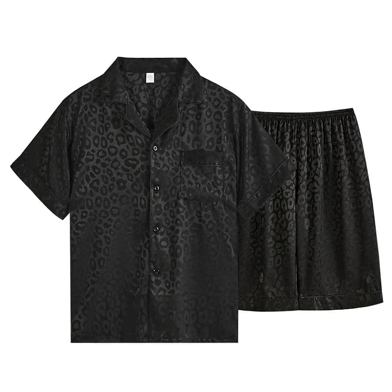 Camicia a maniche corte pantaloncini stampa leopardata pigiama Casual Set pigiami abbigliamento per la casa risvolto indumenti da notte Ics seta