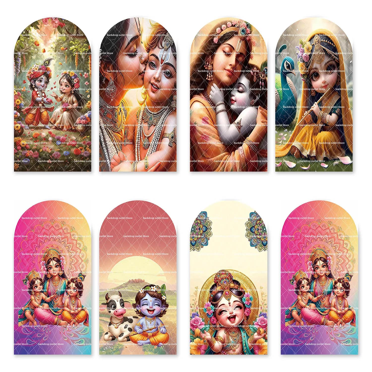 Mehofond Krishna Arch Fondale Coperture Yasodha e Krishna Party Religione indiana Modello Decor Chiara Copertine di sfondo su 2 lati