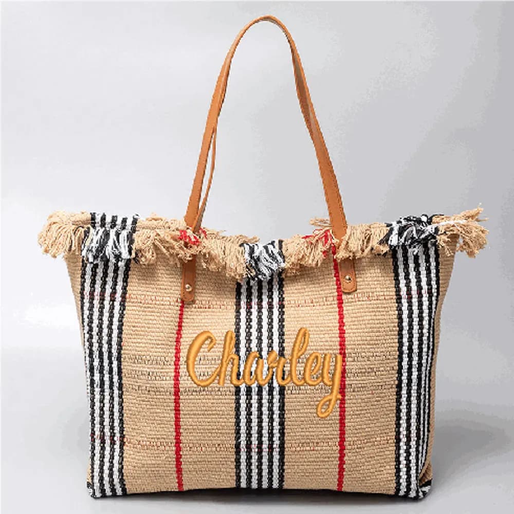 Borsa tote da viaggio personalizzata di grande capacità 2025 Borsa da spiaggia di nuova moda con nappa ricamata con decorazione a tracolla in tela
