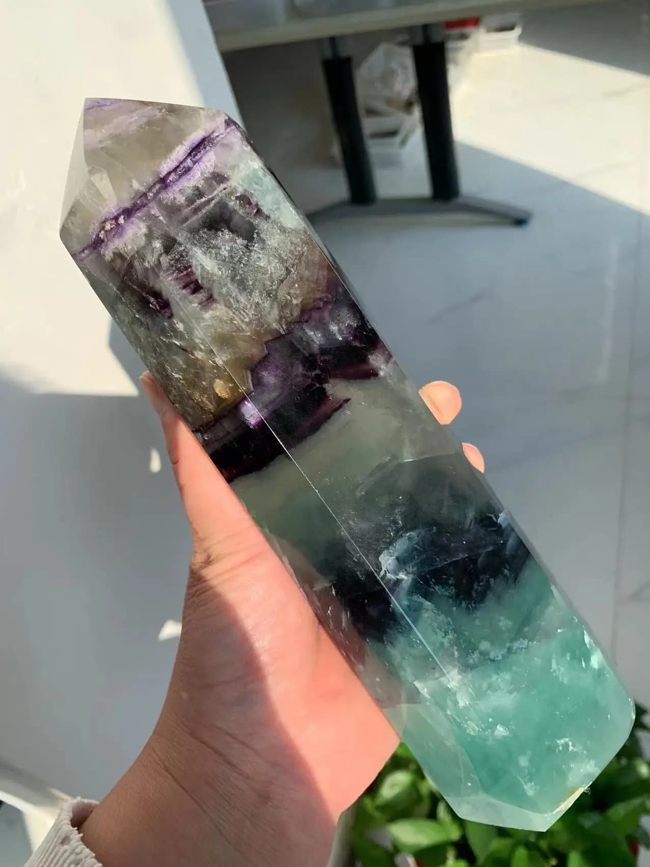 Rara Grande Punta di Cristallo di Fluorite Naturale Colorata Bacchetta di Cristallo Naturale