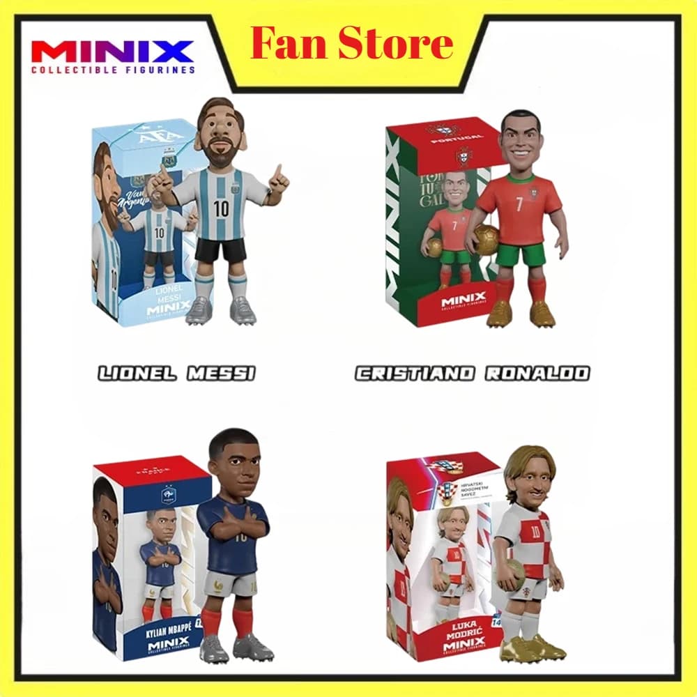 MINIX Statuette di Calciatori da 12cm della Coppa del Mondo - Lionel Messi, Kylian Mbappé, Cristiano Ronaldo, Luka Modric, Collezione Ufficiale di