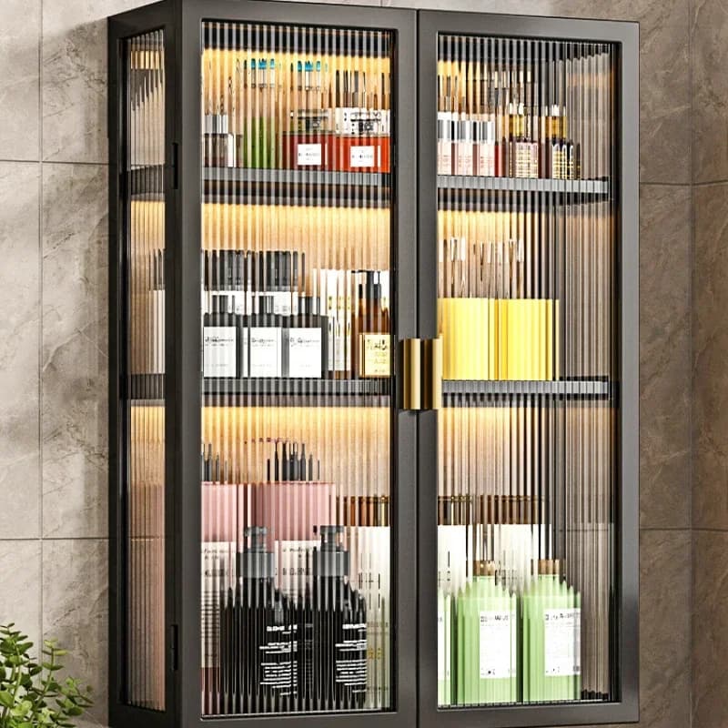 Portaoggetti a doppia porta montata a parete, portante ad alto carico, resistente all'umidità e alla ruggine, organizer da bagno, design salvaspazio