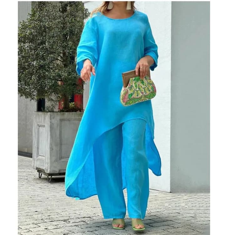 2 pezzi Set da donna Abiti africani Abiti da donna Abito in lino di cotone Top a maniche lunghe Pantaloni oversize Set da festa casual 2024