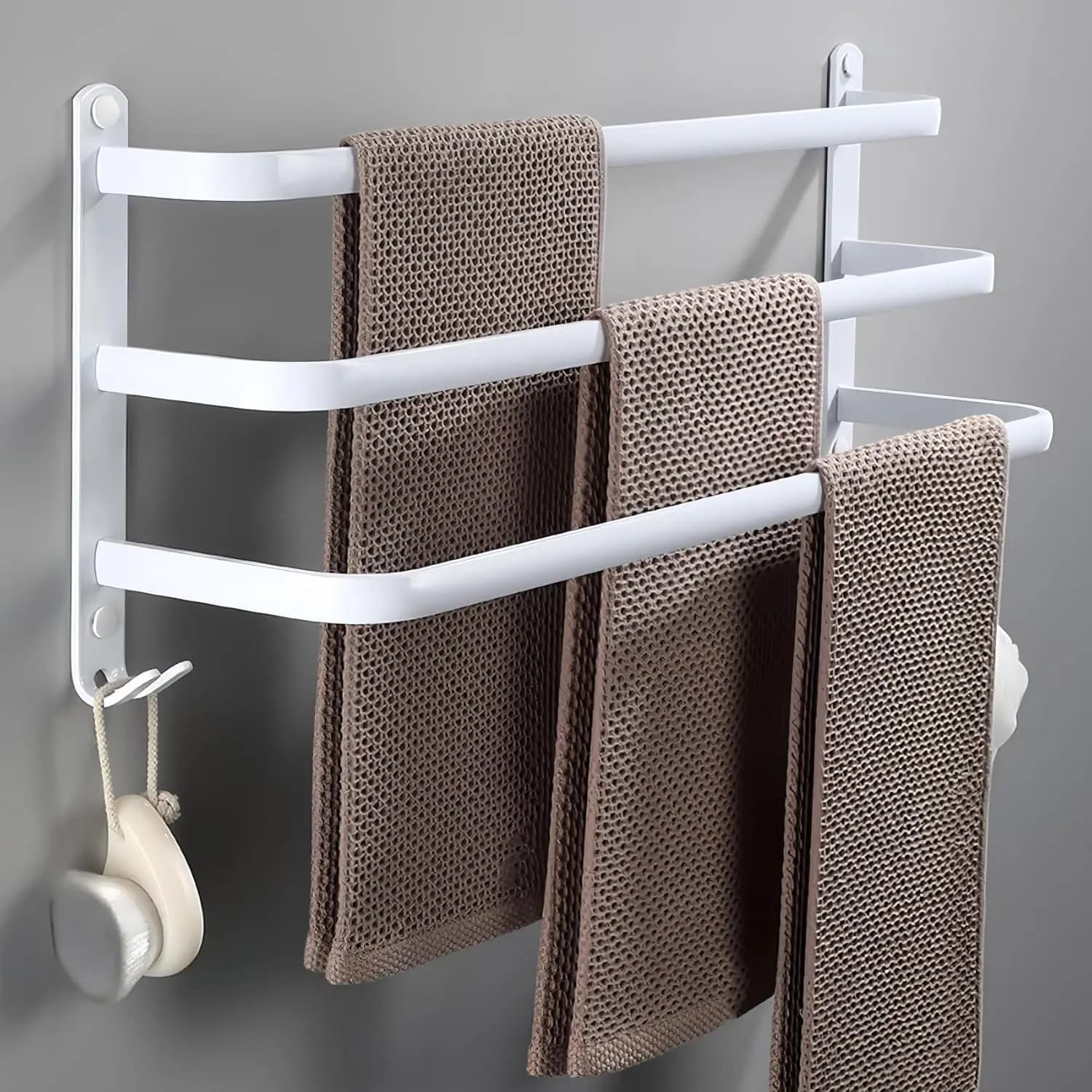 Appendiabiti da parete da 50 cm con ganci, 3 livelli per l'organizzazione del bagno - Nero/Bianco