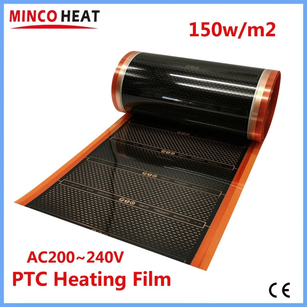 Tutte le dimensioni Nuovo 150w/m2 Grafene PTC Pellicola riscaldante A infrarossi AC200~240V Tappetino riscaldante per pavimento caldo