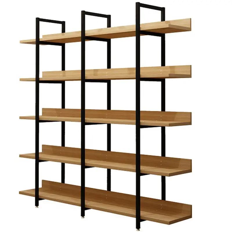 Libreria a più livelli da terra a soffitto con struttura in ferro e legno, scaffale moderno e semplice in ferro battuto