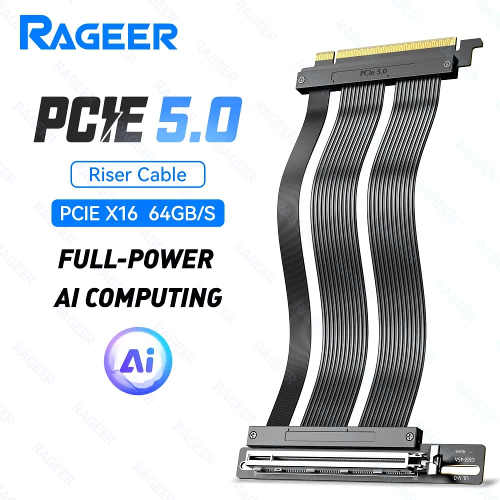 Cavo riser RAGEER PCIe 5.0 X16 64 Gbps per serie 50/40/30, compatibile 4.0/3.0, per installazione verticale GPU 180 °   a 90 anni °