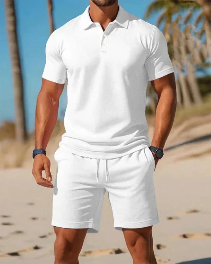 Set di polo estive da uomo, completo sportivo casual versatile a maniche corte, vestibilità slim, due pezzi alla moda