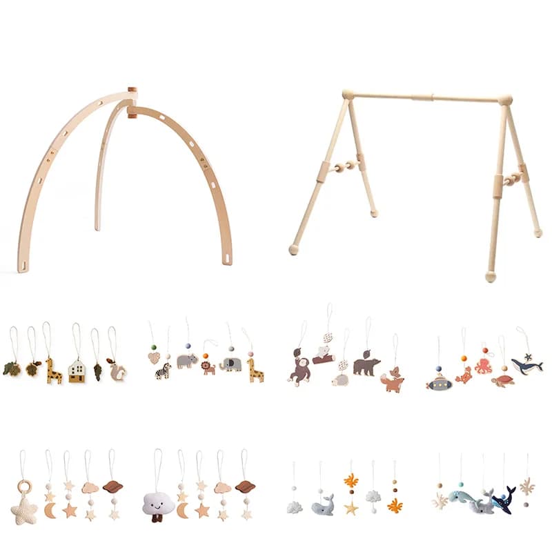 1Set Sonaglio in legno Massaggiagengive Giocattoli per bambini Gioca in palestra Mobile Neonato Struttura sensoriale Regali per allattamento per