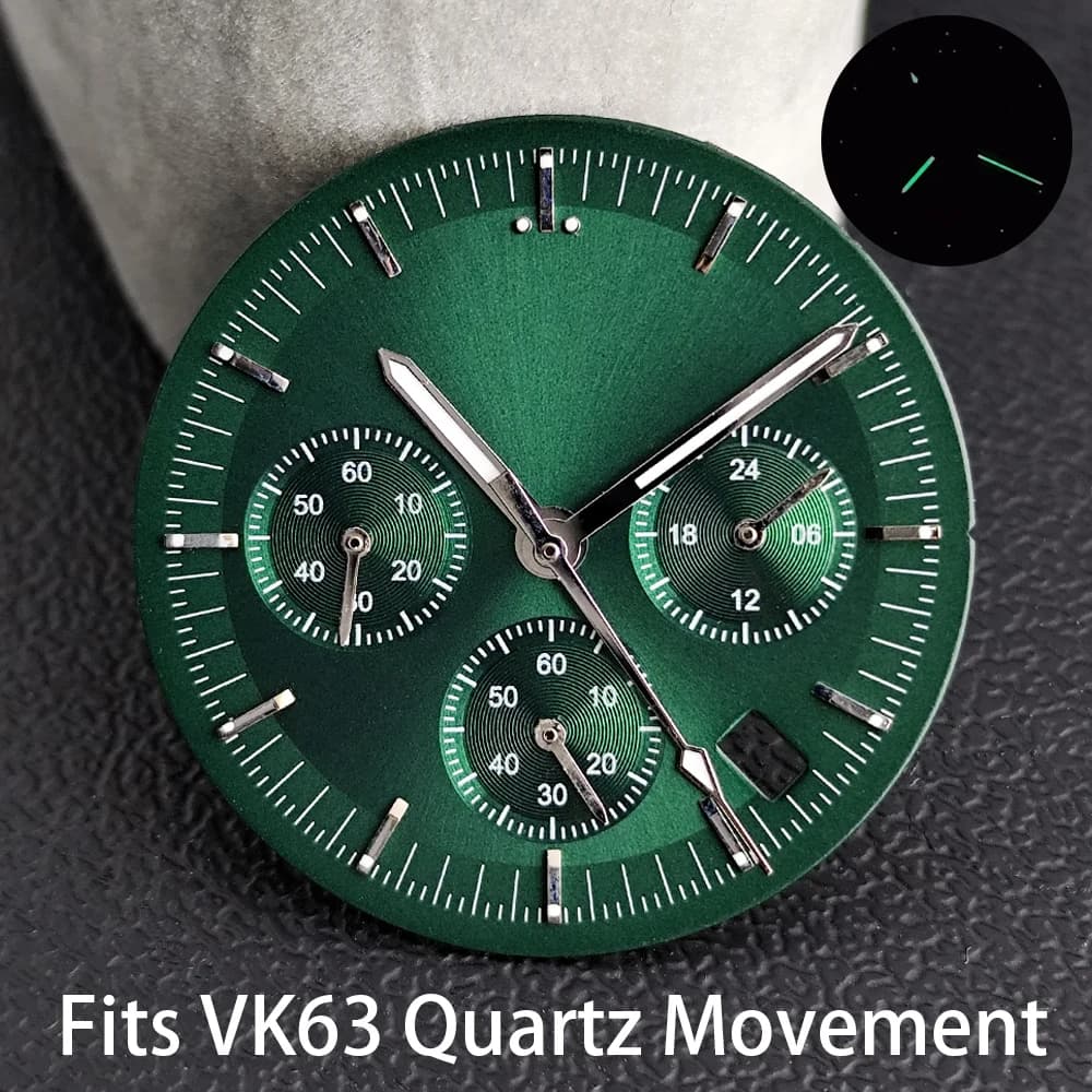 Quadrante per Orologio di Alta Qualità, Diametro 32,5MM, Verde Luminoso, Compatibile con Movimento VK63, Accessori per Orologi da Polso, Quadrante