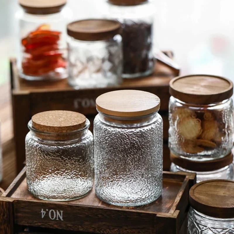 Barattoli di vetro Stili retrò Barattoli con chiusura in vetro Coperchi di bambù Contenitori per alimenti Caramelle Contenitori per tè Vaso di