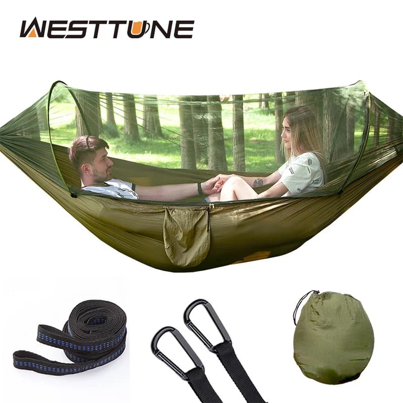 WESTTUNE Amaca da campeggio esterna con zanzariera Amache sospese ad apertura rapida automatica Letto altalena per dormire sospeso in tessuto