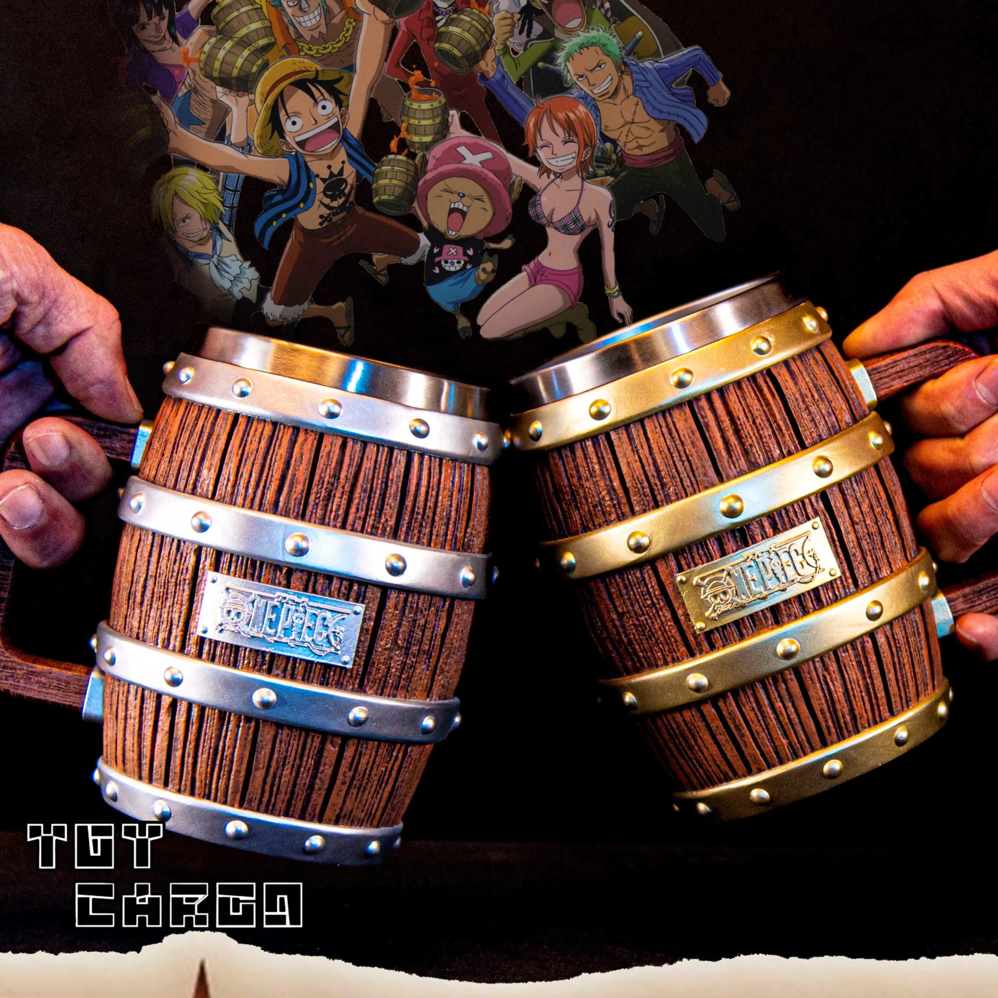 Tazza da Birra a Forma di Barile PSD Studio, Statua GK da Collezione, Tazza da Bere con Rivestimento in Acciaio Inossidabile Effetto Legno per Fan di