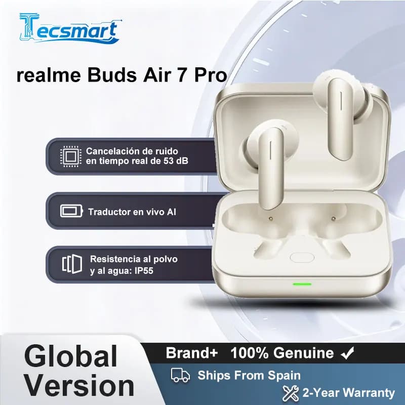 Auricolari realme Buds Air 7 Pro Versione Globale con Cancellazione del Rumore in Tempo Reale 53dB, Driver Dual-DAC 11+6mm e Traduttore AI in Tempo