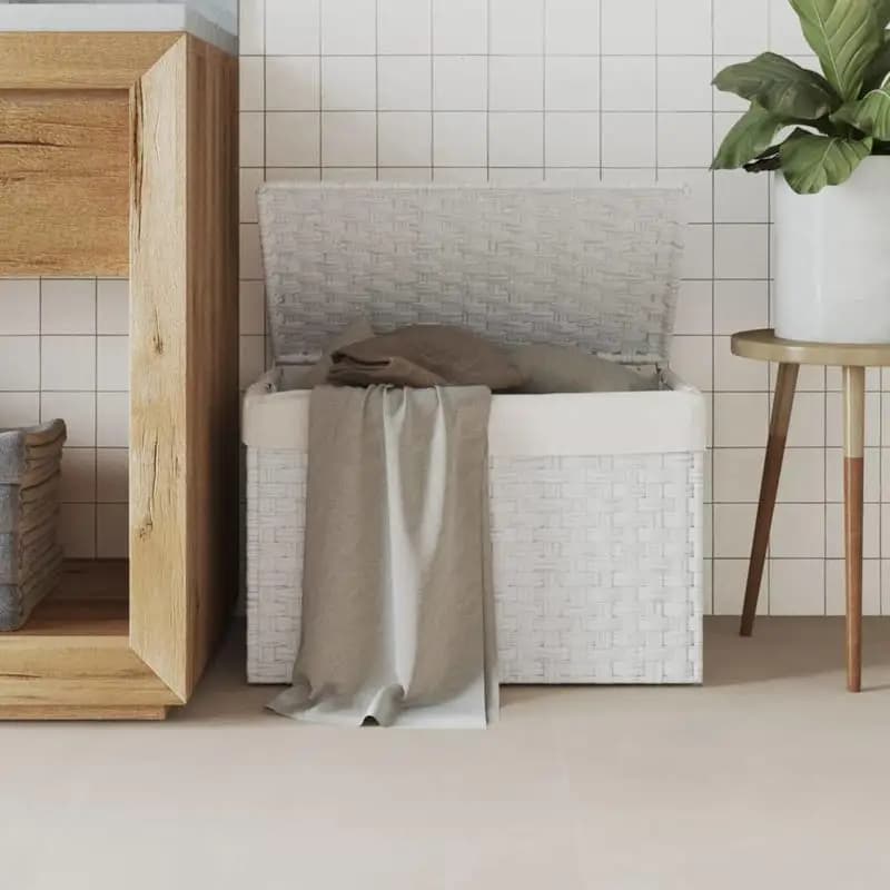 Cesto portabiancheria con coperchio bianco 55,5x35x34 cm in polyrattan