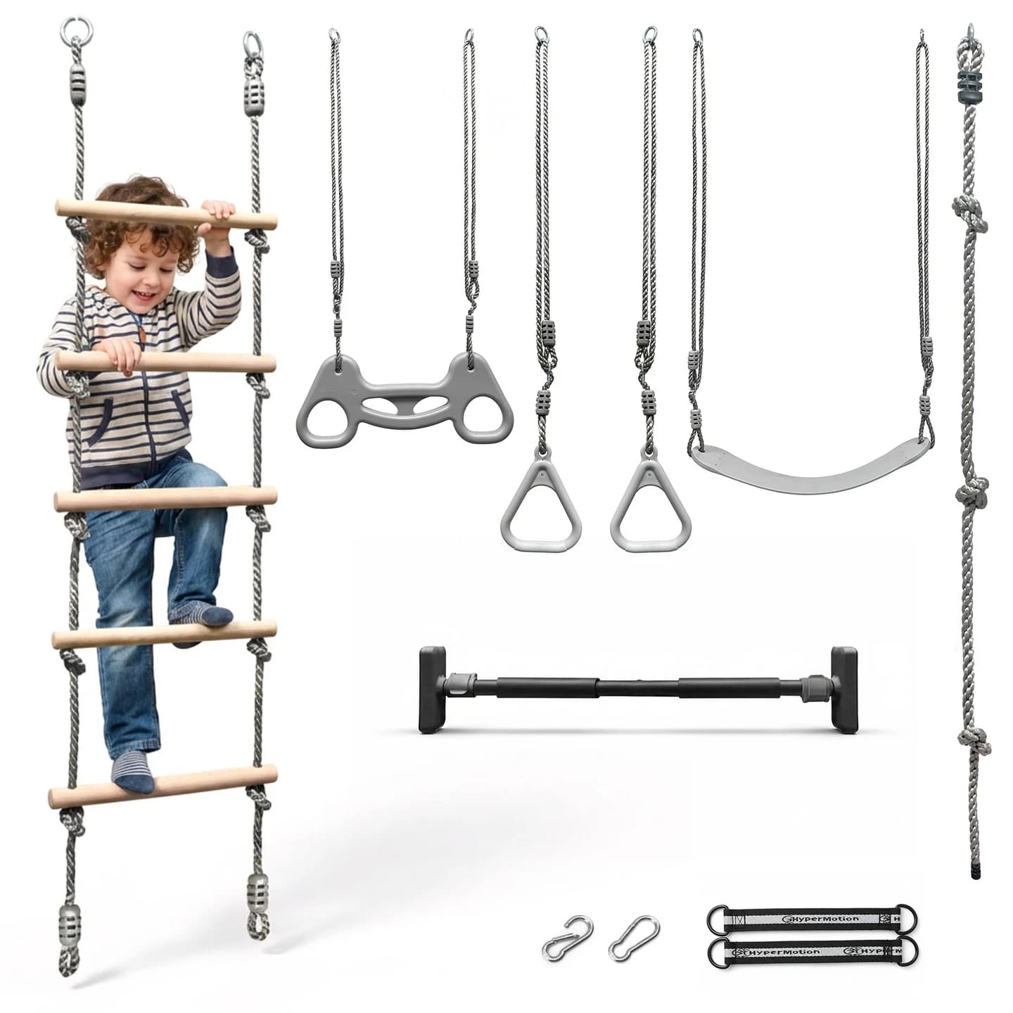 Set da Palestra Multifunzionale HyperMotion 6 in 1, Grande Set per Arrampicata per Bambini con Scala e Altalena, 3+ Anni, per Casa