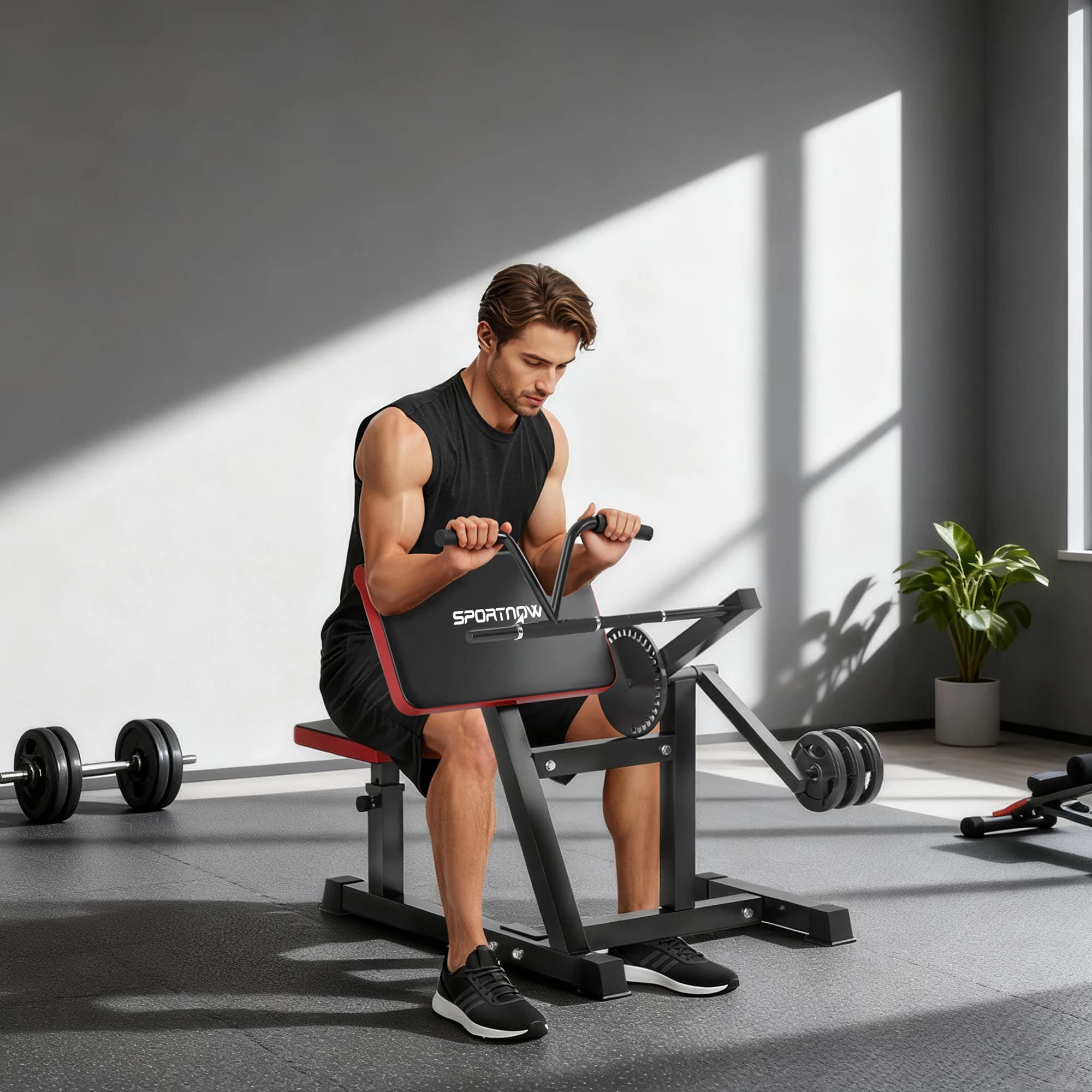 SPORTNOW Panca Preacher Curl con Seduta e Appoggio per Gomiti Regolabili, Panca Curl per Bicipiti Tricipiti con Supporto per Pesi, Attrezzo Fitness