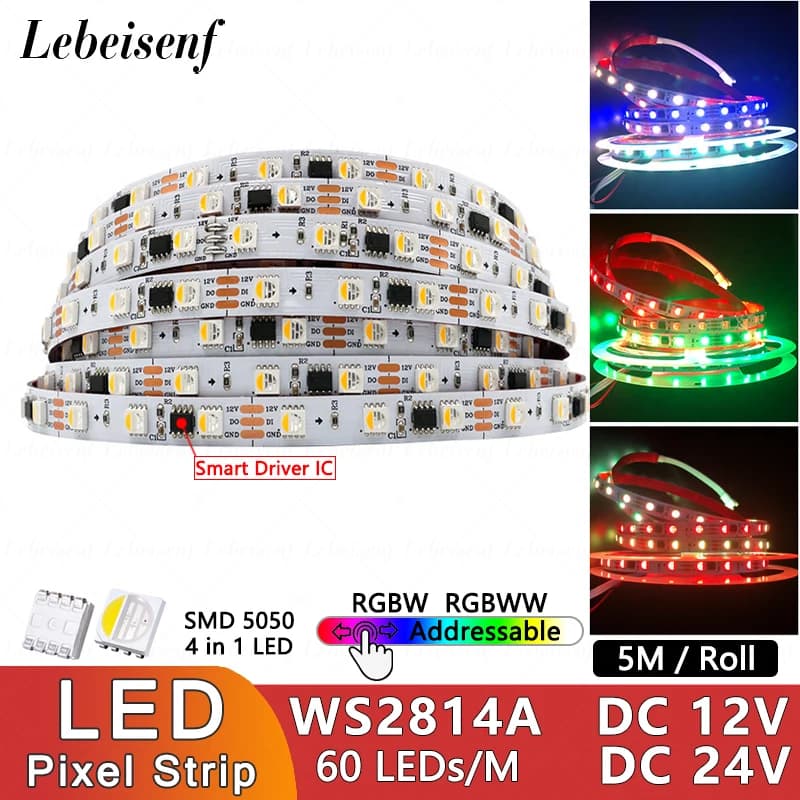 5M WS2814A LED RGBW RGBWW 4 in 1 Indirizzabile Pixel Luce di Striscia di SMD 5050 IP20 65 67 Digitale Impermeabile Lampada Bar 12V 24V 60 LEDs/M