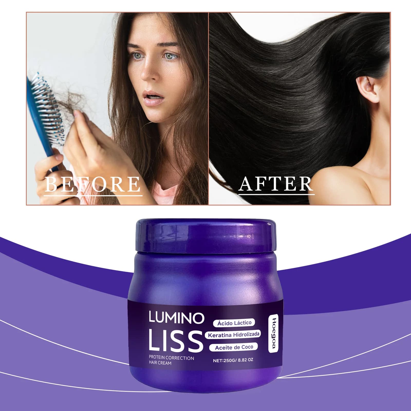 Crema Lisciante Proteica per Capelli Setosi e Lisci, Trattamento Anti-Crespo a Lunga Durata con Polyquaternium-7 e Silicone