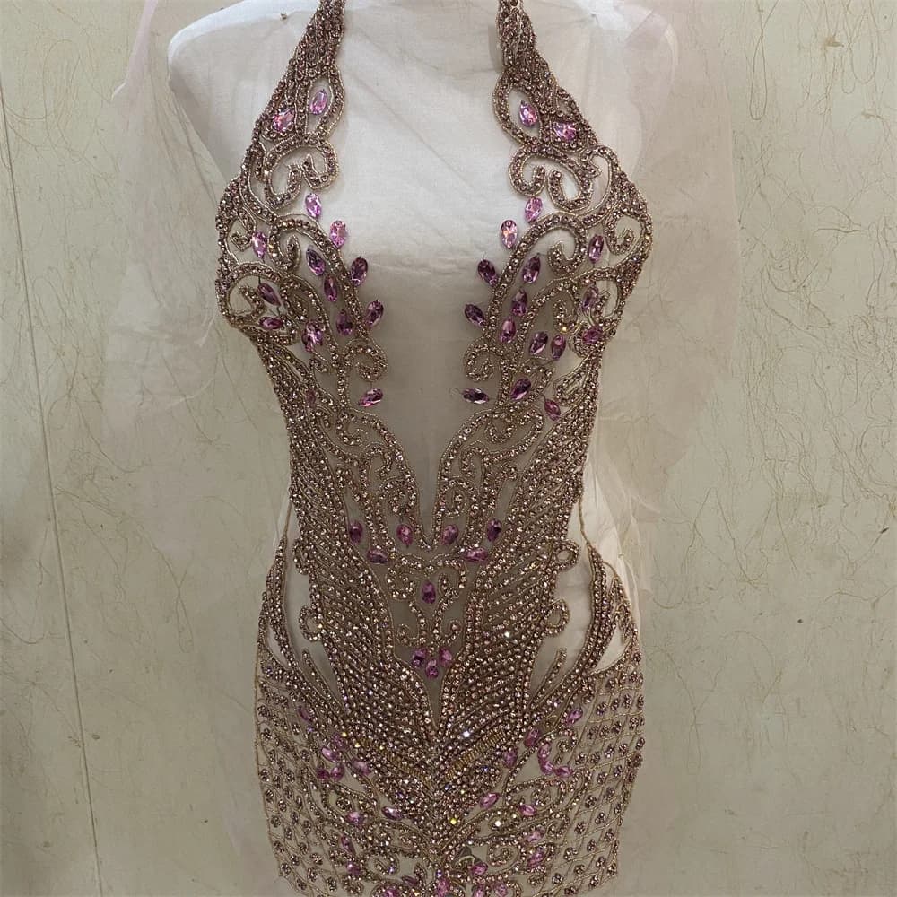 Applique di corpetto di strass fatti a mano di vendita calda cucire su toppe per toppe da sera da sposa da sposa