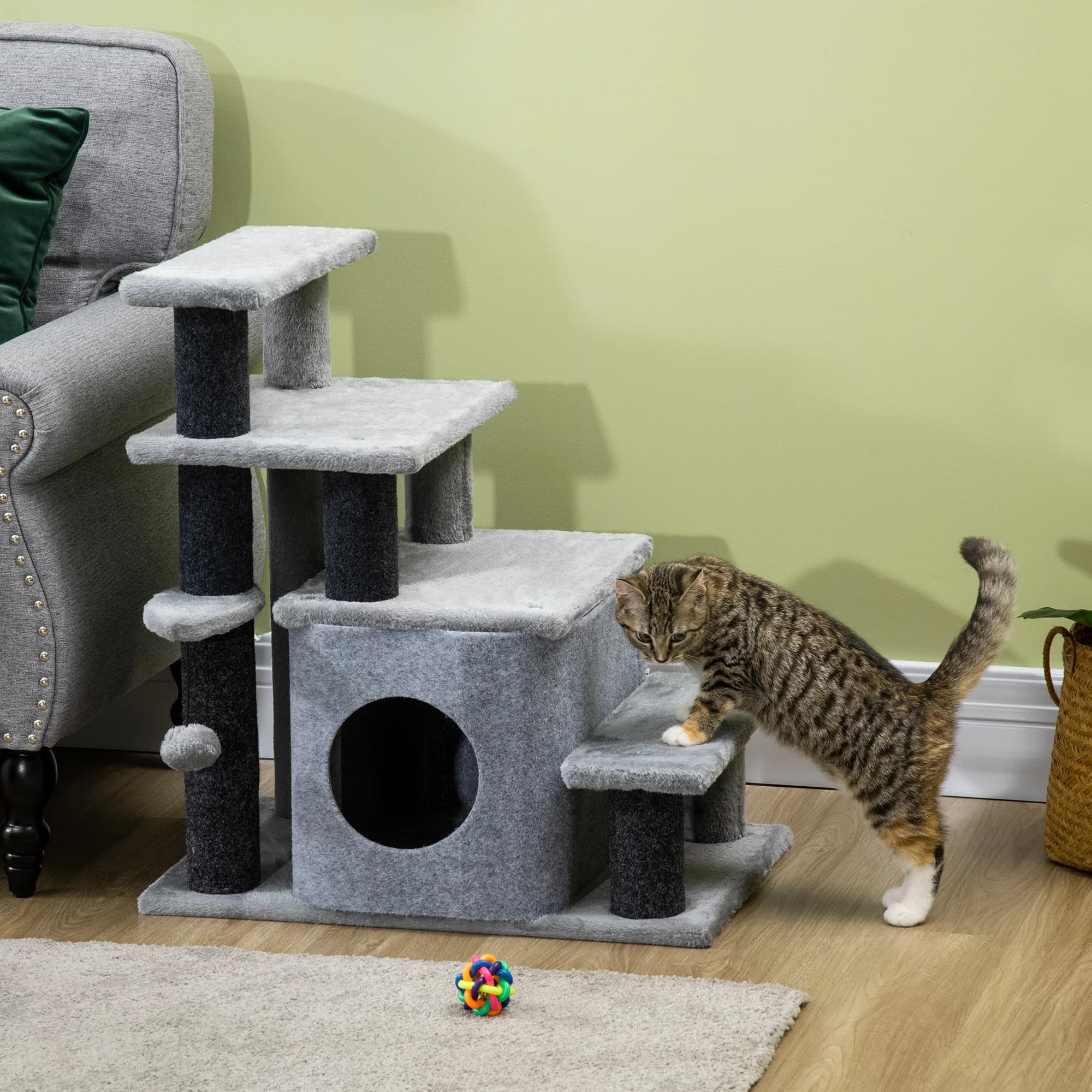 Scala per cani PawHut 3/4 gradini, 66 cm di altezza, rampa per animali domestici, grotta per dormire, scala per gatti Sipielball, taglia media