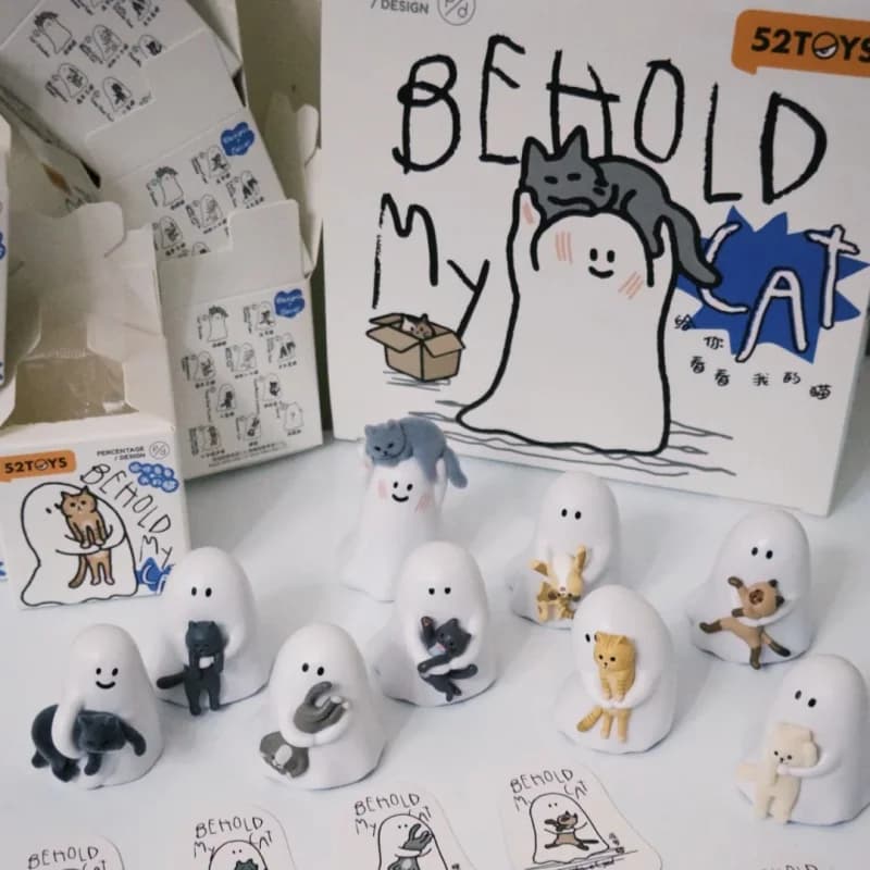 52TOYS Ghost Cat Blind Box Mini Figurine Trendy Collectible Toy Desktop Ornament Home Decor Art Gift For Female Adults