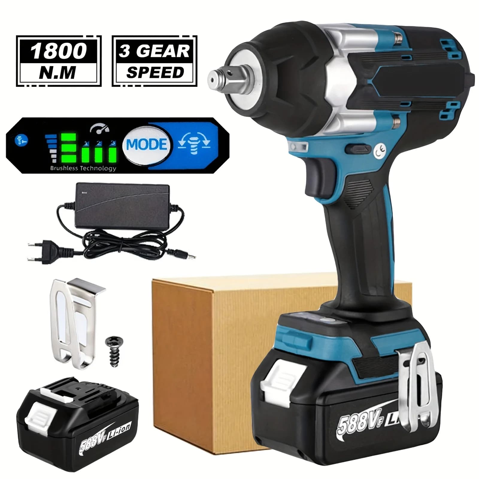 Chiave elettrica a batteria senza spazzole 1800NM 1/2 cacciavite per riparazione camion auto trapano a percussione ricaricabile per batteria Makita
