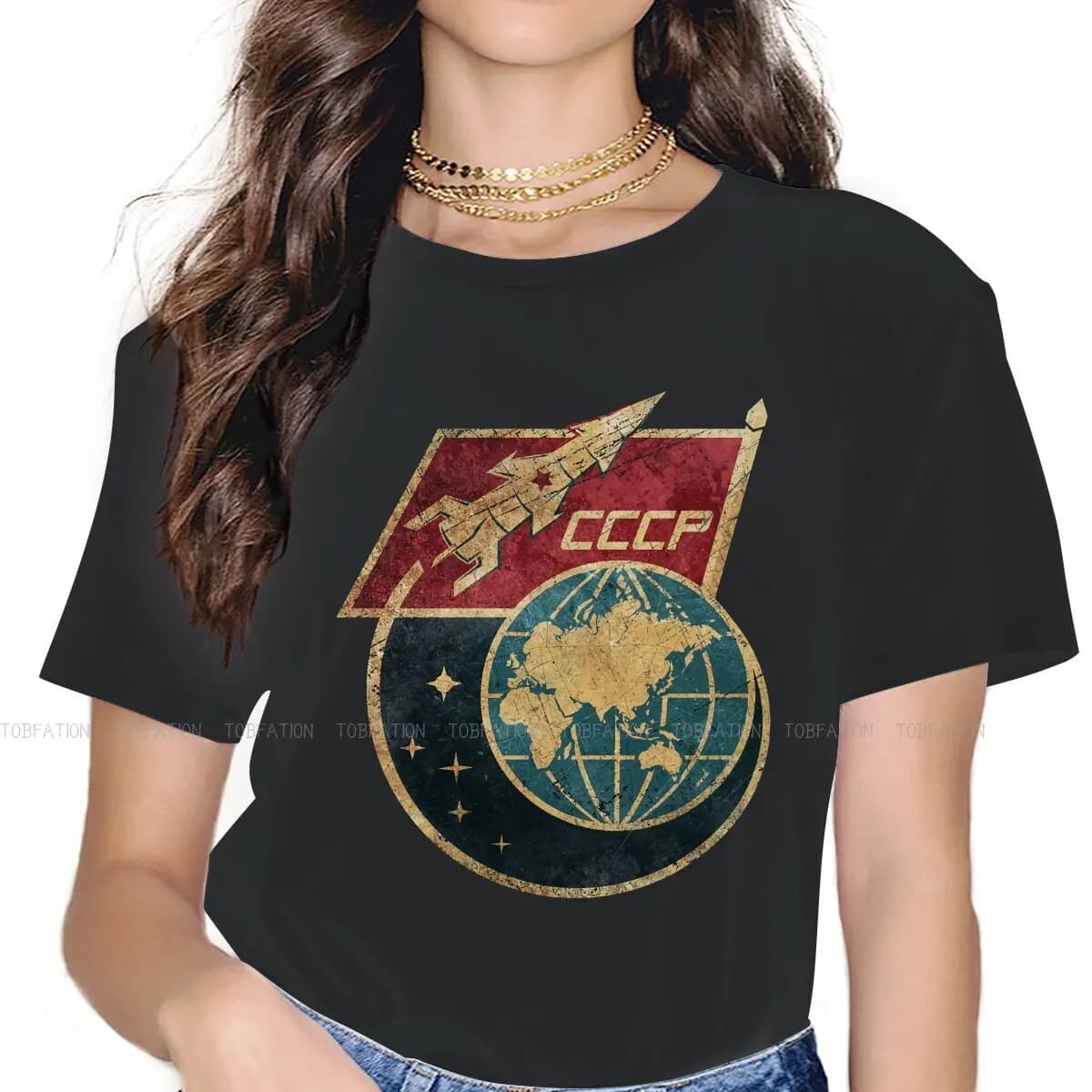 Flag Space Rocket maglietta da donna Russian USSR CCCP Ladies Tees Kawaii o-collo top maglietta di base 5XL Loose Hipster