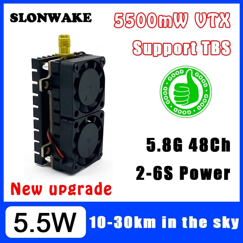 Trasmettitore video a lungo raggio 5,8 GHz 5,5 W VTX 48CH 200 mW/500 mW/1000 mW/5500 mW lanciatore regolabile per drone da corsa FPV a lungo raggio