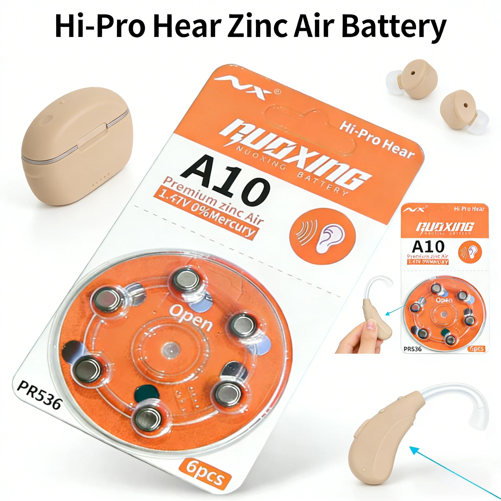 Batteria A10 PR536 Potenza per apparecchi acustici 60 Conteggio ad alta capacità per apparecchi acustici e impianti cocleari Batterie zinco-aria