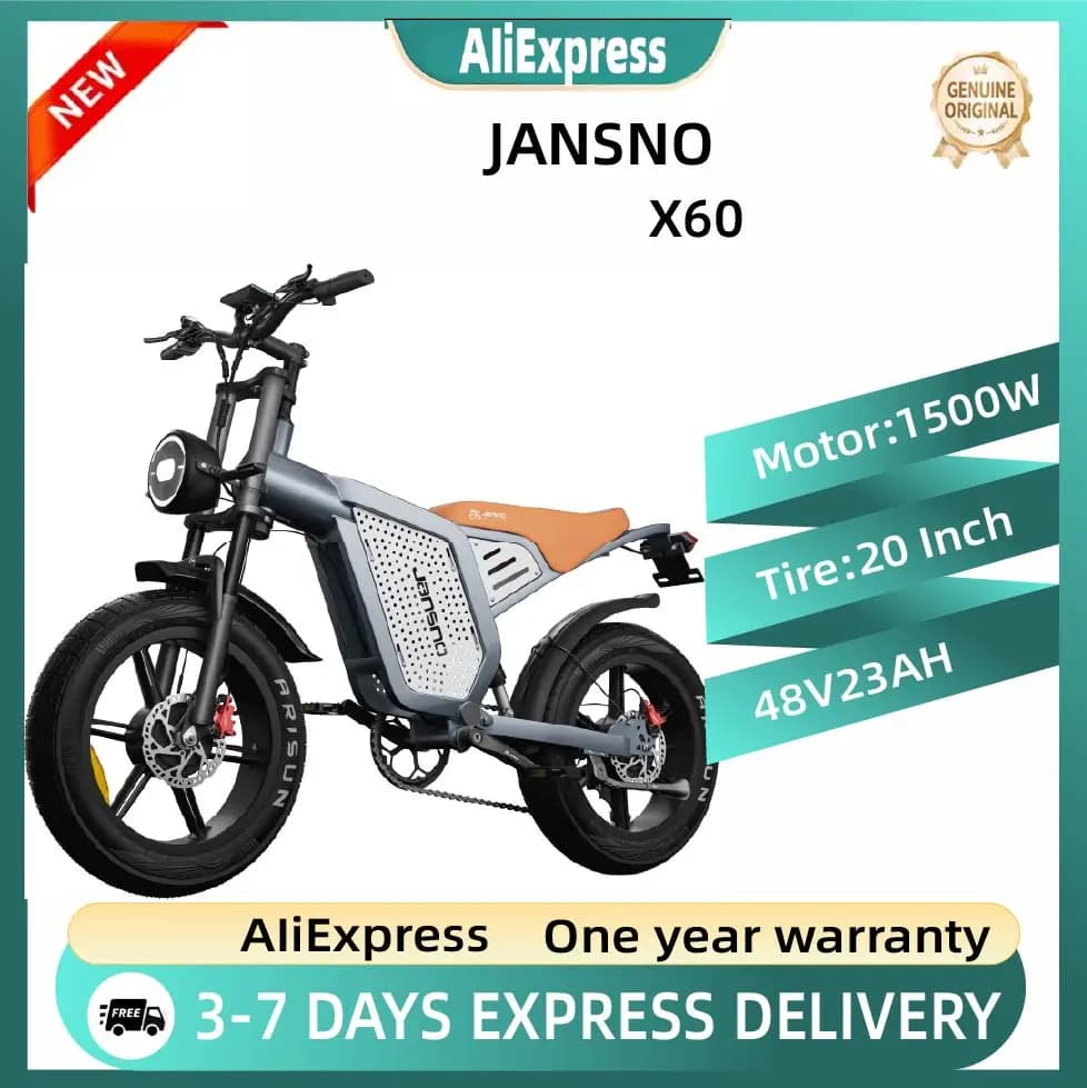 Jansno X60 Bici Elettrica 1500W con Doppio Motore, Stile Moto Retrò, per Adulti, con Pneumatici Larghi, Bici Fuoristrada, Ruote da 20 Pollici 4.0