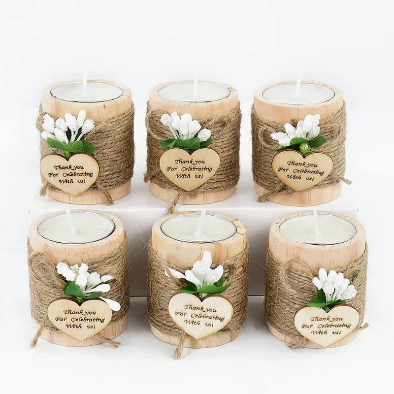 Portacandele tealight in legno da 5/10 pezzi Grazie per celebrare con noi Decorazione della tavola per feste di compleanno Regali di Natale