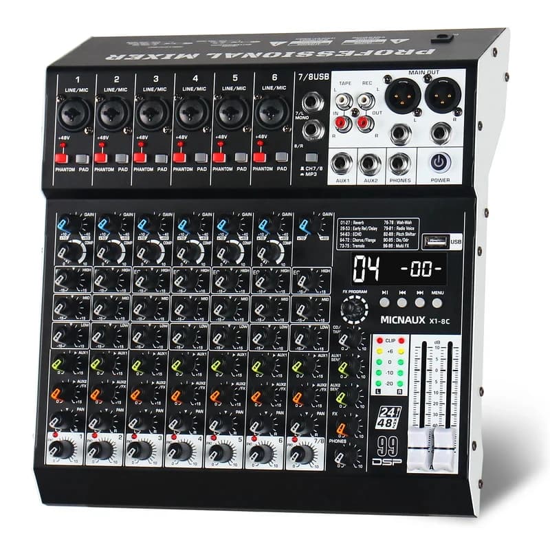 Mixer Audio Professionale a 4/6/8/10 Canali con 99 Effetti DSP, Console di Mixaggio Compatibile con Lettore MP3/USB/Flash