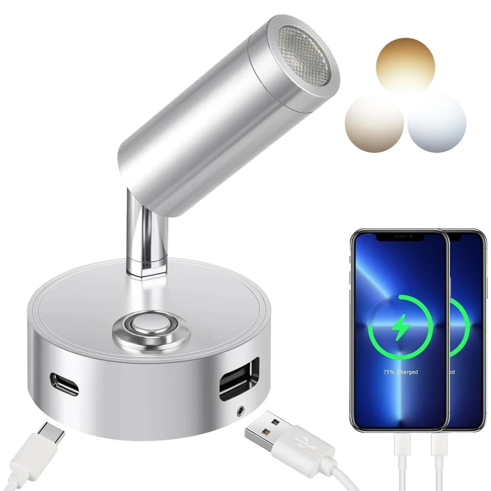 Faretto LED dimmerabile Tokili 12/24V con dimmer touch e doppie porte USB, luce di lettura per camper, camion, marina, rimorchio, fuoristrada