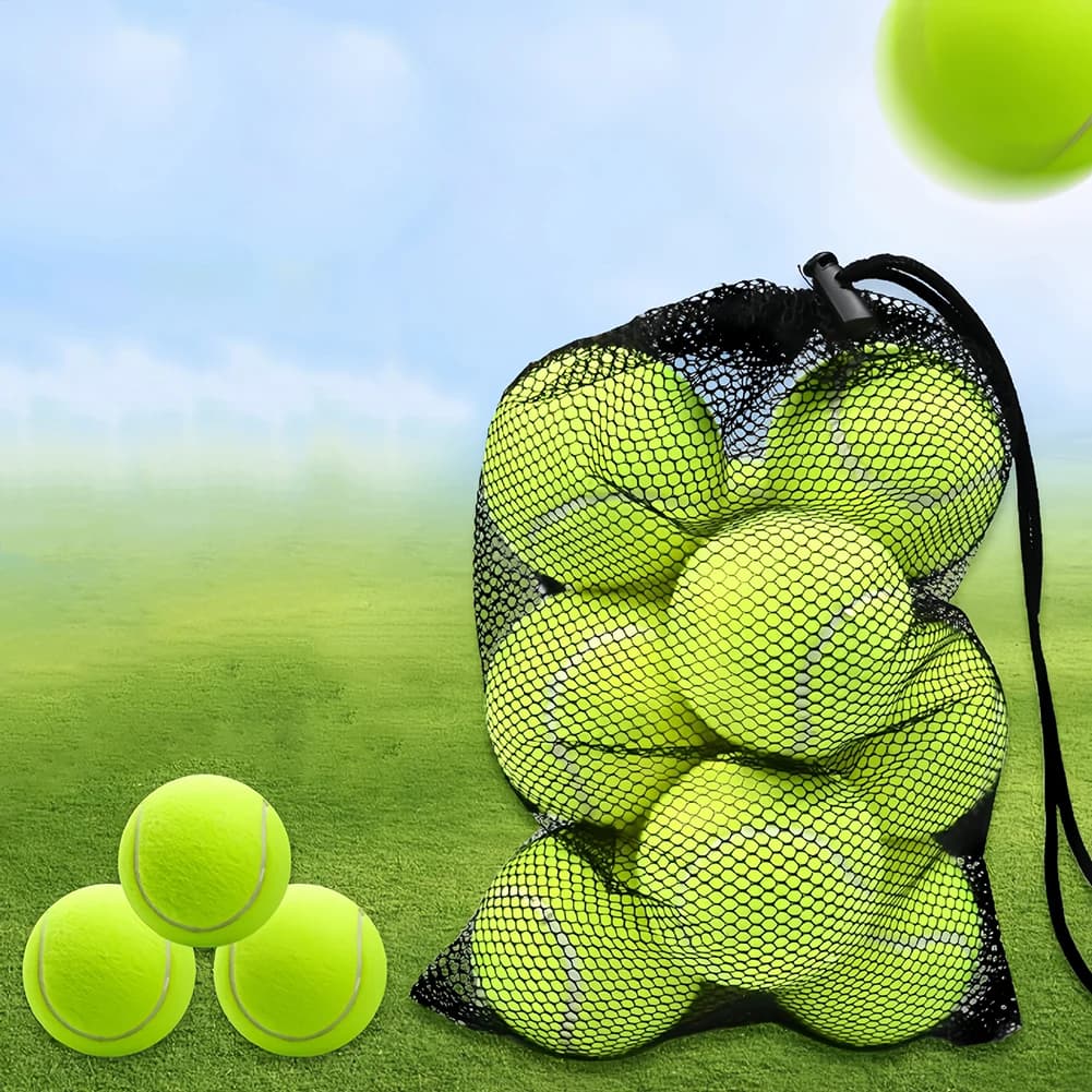 Palline da tennis da 10 pezzi con borsa per il trasporto in rete Palla da pratica ad alta elasticità Palline da gioco per cani da compagnia Sport