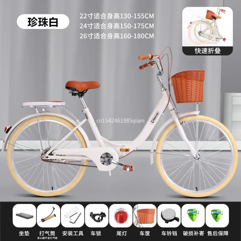 Bicicletta pieghevole portatile per adulti Maschio buono studentesse 24/26 pollici Bicicletta da lavoro non gonfiabile con cuscinetto completo Stile