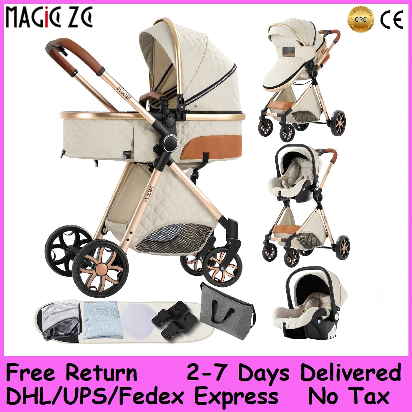 Passeggino da viaggio leggero 3 in 1, passeggino per tutti i terreni con chiusura a una mano senza sforzo, design compatto adatto per l'aereo,